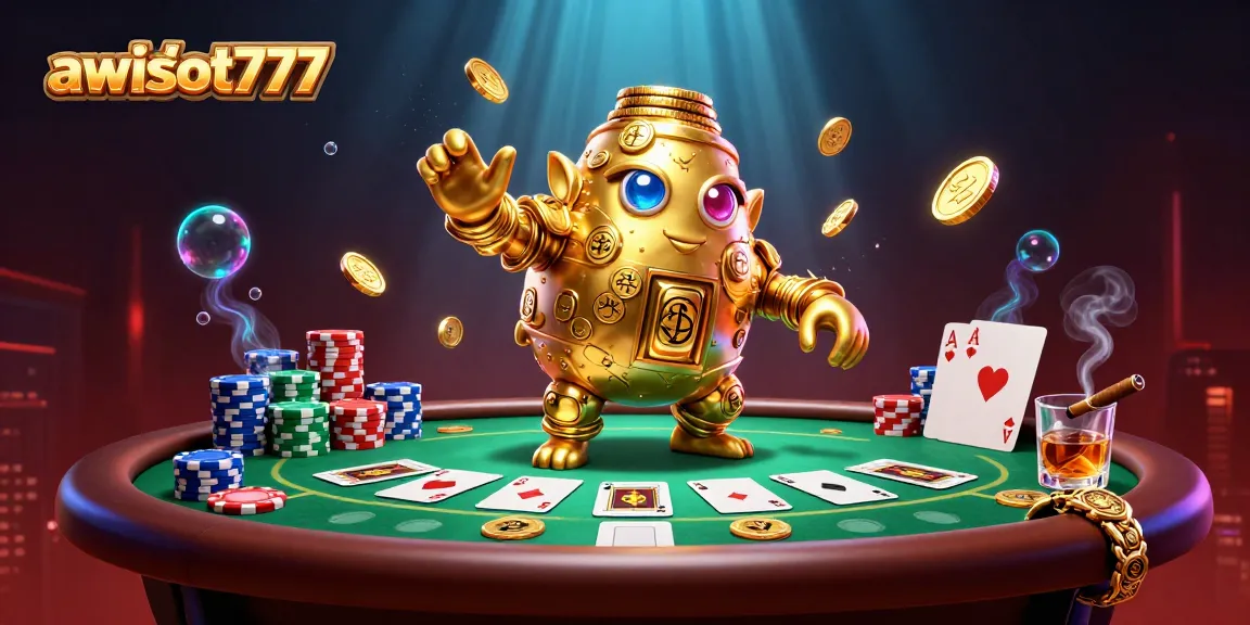 Play exciting online games at awslot777 featuring vibrant illustrations of poker elements.