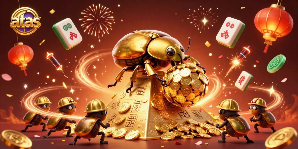 Roll the golden coins with atas beetles at a festive casino celebration