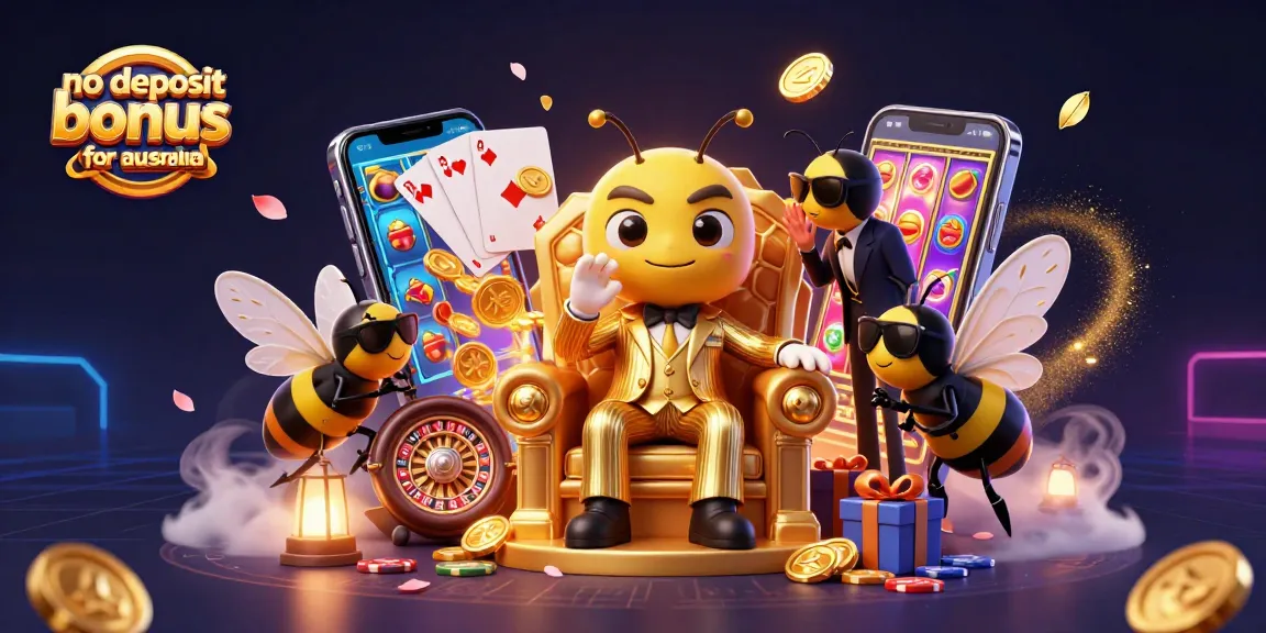 No deposit bonus codes for australia showcased in a vibrant 3D casino scene with animated elements.
