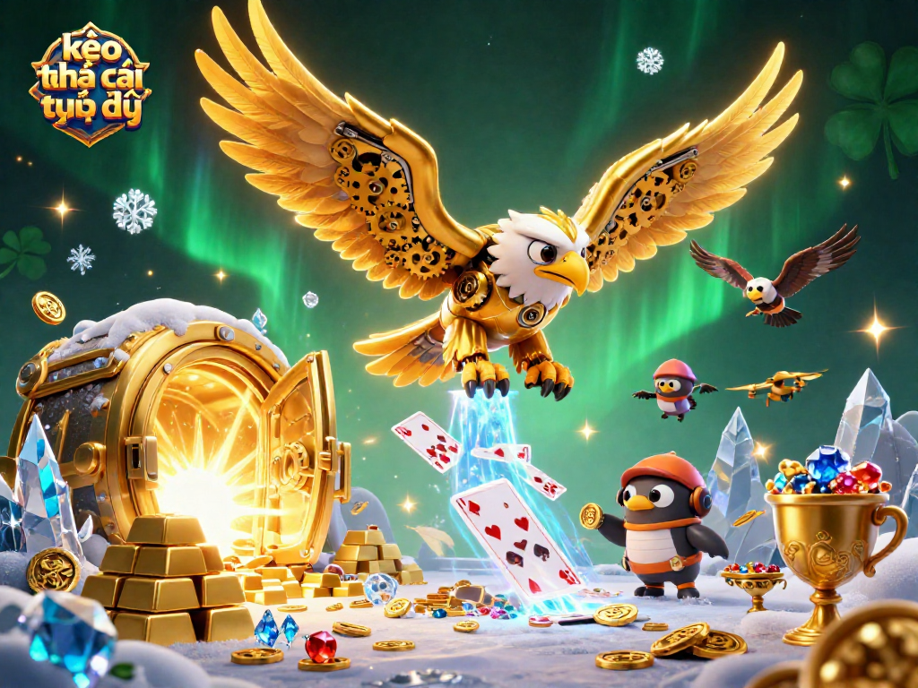 Engaging scene showcasing kèo nhà cái trực tiếp with vibrant characters, holographic cards, and dynamic gambling elements.