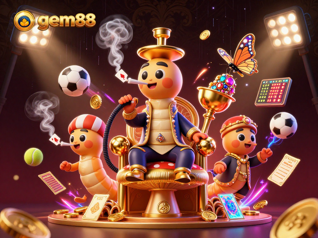 Play at gem88 and win big with dynamic sports betting and exciting games in this vibrant illustration.