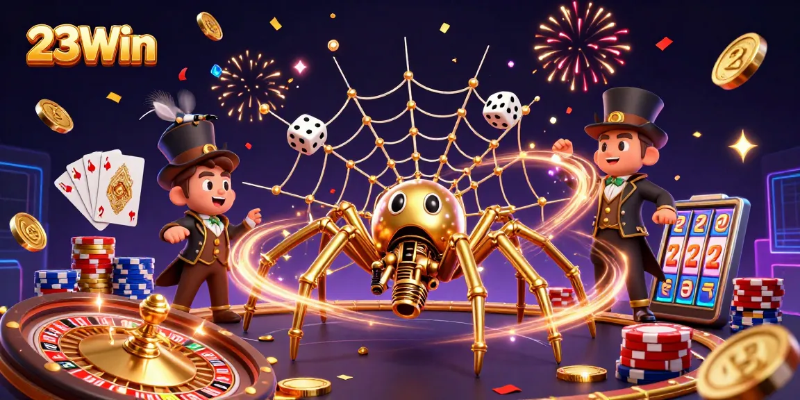 Experience the 23Win casino thrills with a rich 3D illustration of gaming excitement.
