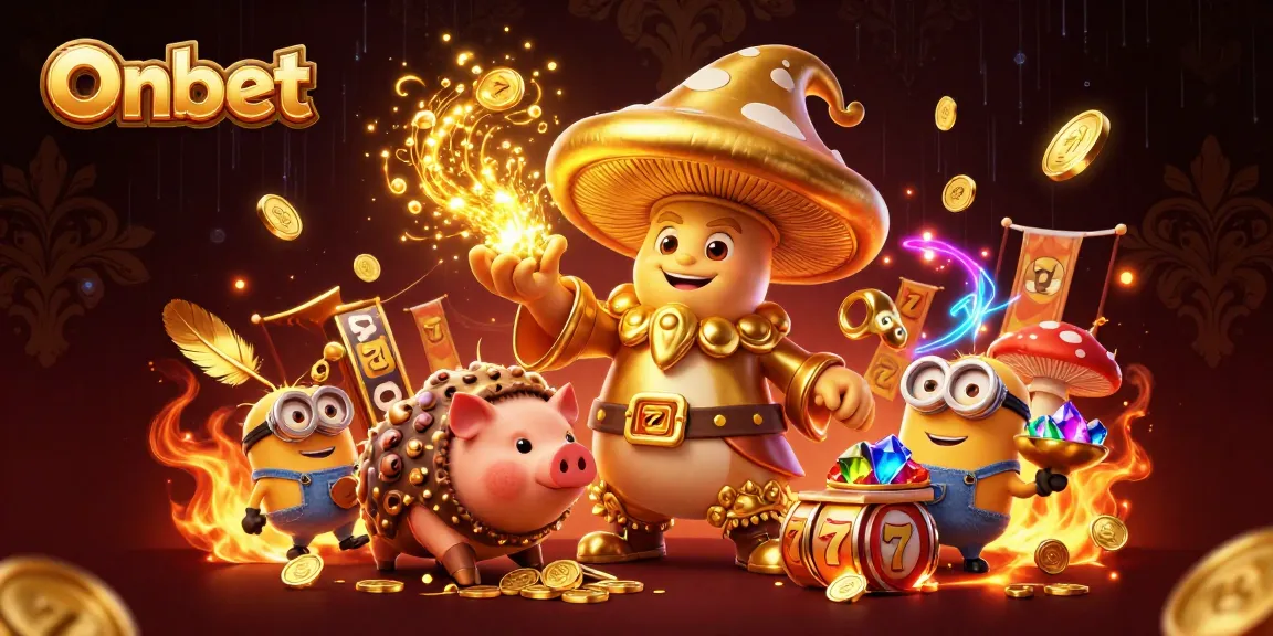 Engage in thrilling slots adventures with Onbet, featuring a golden wizard and treasure-filled elements.
