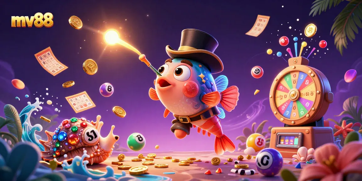 Engage with mv88’s thrilling lottery atmosphere featuring lively characters and game elements.