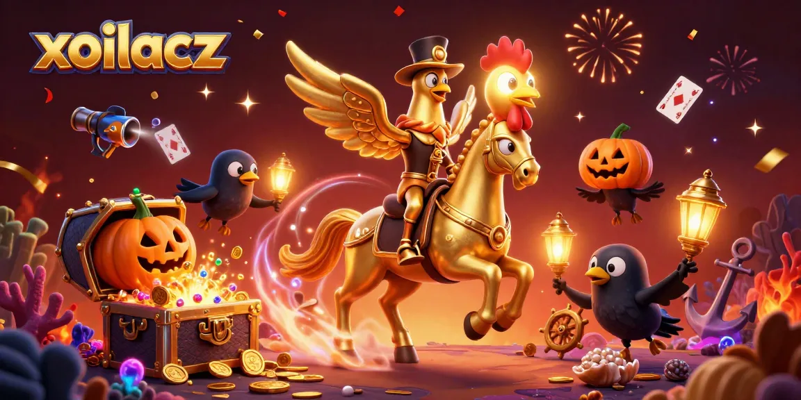 Experience thrilling action at xoilacz with a vibrant casino scene featuring unique characters and gambling icons.