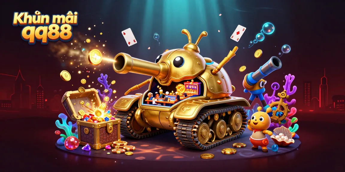 Engage with Khuyến mãi qq88 in a vibrant 3D casino adventure featuring gold and confetti.
