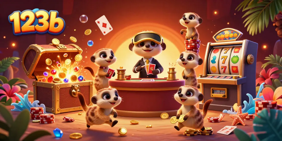 123b meerkats manage a vibrant casino, showcasing a dynamic gaming operation scene.
