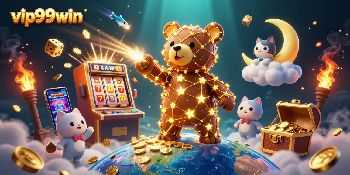 Experience the excitement of vip99win with a dynamic casino illustration of golden stars and winning symbols.