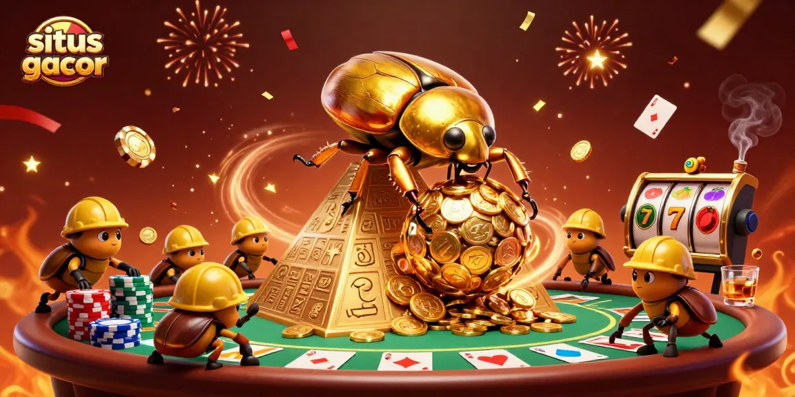 Engage with situs slot gacor through vibrant slots and spectacular casino excitement, featuring golden beetles and symbols.